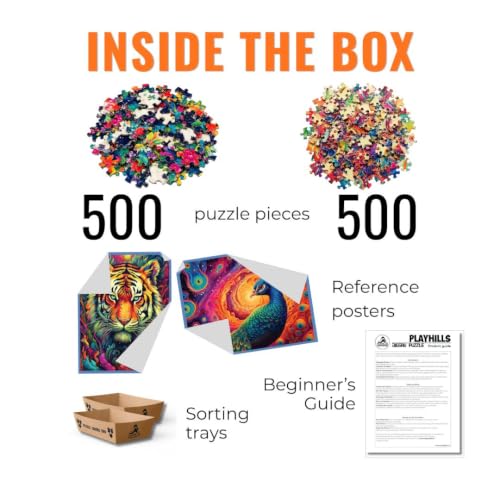Image of Spirit Animal Series Combo: The Fearless Tiger & The Precious Peacock - 2 x 500 Piece Wooden Jigsaw Puzzles for Teens & Adults (Age 13+) | Mindful, Challenging | Gift-Ready Premium Box