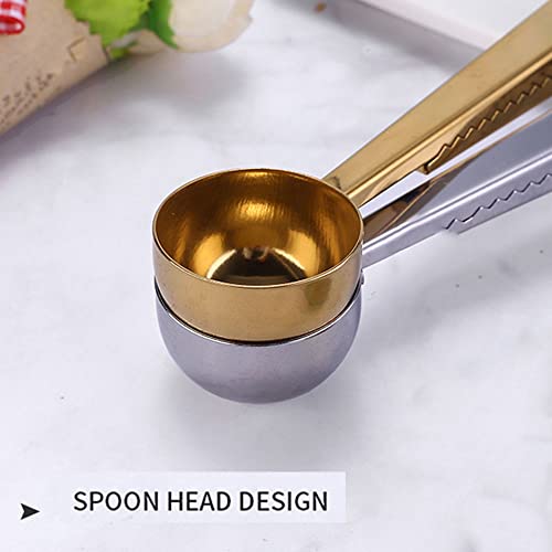 3Pcs Stainless Steel Golden Multi Function Coffee Coffee Scoop Coffee Scoop Clip 2 In 1 Stainless Steel 1 Tbsp Ground Measuring Spoon With Bag Clip For Coffee Tea #TOP4