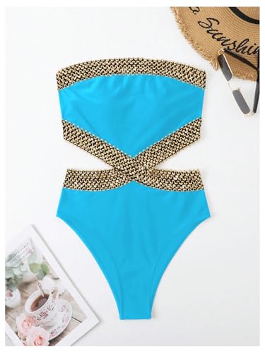 Image of Milumia Women's Stitch Detail Strapless One Piece Swimsuit Cut Out Bandeau Bathing Suit