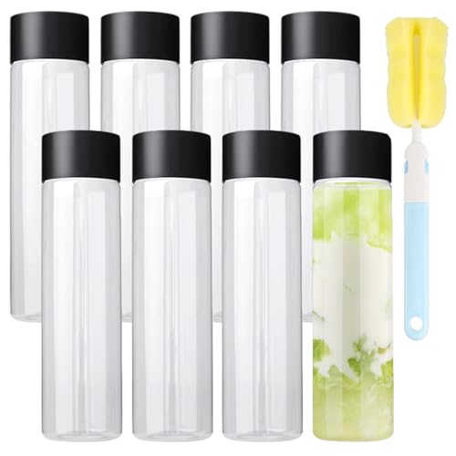 GEMMAHW 8Pcs 500ml Plastic Juice Bottles with Lids, Clear PET Plastic Bottles, Empty Reusable Smoothie Bottle for Juice, Milk, Homemade Beverages
