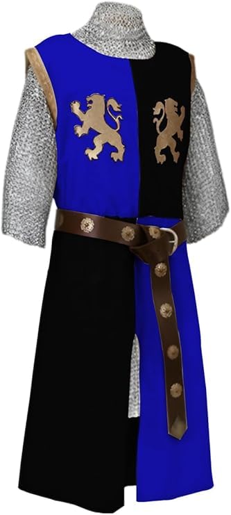 Medieval Kinght Viking V-Neck Tabard Basic Middle Age Embroidery Surcoat Tunic Sleevess Warrior Cosplay Costumes(S-6XL) (Blue/Black, 6X-large)