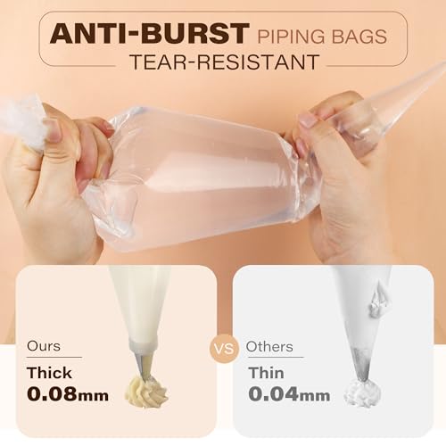 LotFancy Piping Bags 18 Inch, Pack of 100, Extra Thick Anti-Burst Pastry Bags with 5 Clips, Disposable Cake Decorating Bag for Cupcakes Cookies