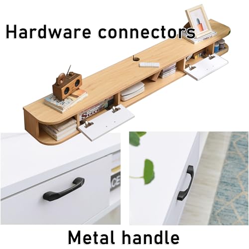Support TV mural bois 150 cm avec console et étagère flottante - 2