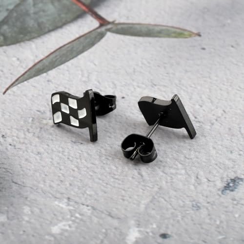 SEIRAA Racing Flag Earrings Black and White Checkered Flag Jewelry Motocross Gifts Racers Racing Stud Earrings3