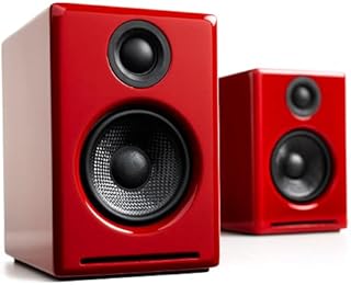 Audioengine A2+ Plus Wireless Speaker Bluetooth | Desktop Monitor Speakers | Home Music System aptX Bluetooth, 60W Powered Bookshelf Stereo Speakers | AUX Audio, USB, RCA Inputs,16-bit DAC (Red)