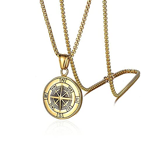 Compass Pendant Necklace Men Hip-Hop Rock Street Culture Titanium Stainless Steel Gold Chain Necklace Fashion Man Jewelry Gift