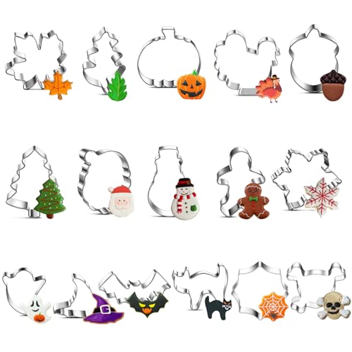 Ayuanb Lot de 16 Emporte Pièces Noël en Acier Inoxydable, Emporte Piece Biscuit pour Décoration de Biscuits, Gâteau, Cookie Pâtisserie, Parfait pour Halloween, Thanksgiving, Noël-Forme Père Noël