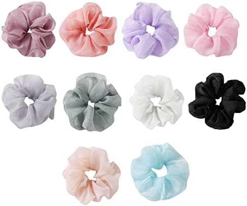Organza Scrunchies Hair Tie Hair Accessories 10pcs for Women Ponytails Buns Braids Long Hair