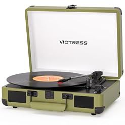 Vinyl Record Player with Bluetooth in/Out, Retro Portable Suitcase Record Player, 3-Speed LP Turntable with USB Vinyl to MP3 Conversion, Stereo Speakers, RCA & Headphone Jack, Olive Green - Les Beatles, Paul McCartney, John Lennon, RIngo Starr, George Harrison