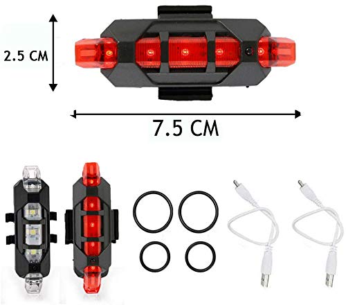 VJK USB wiederaufladbare Fahrradbeleuchtung vorne und hinten, 2 Stück Scooter-Licht, 5 LEDs, 4 Modi, vorne und hinten, Blinklicht, Sicherheitswarnlampe - 7