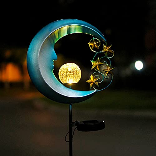 Lampe solaire lune extérieure étanche avec boule verre craquelé pour balisage pelouse
