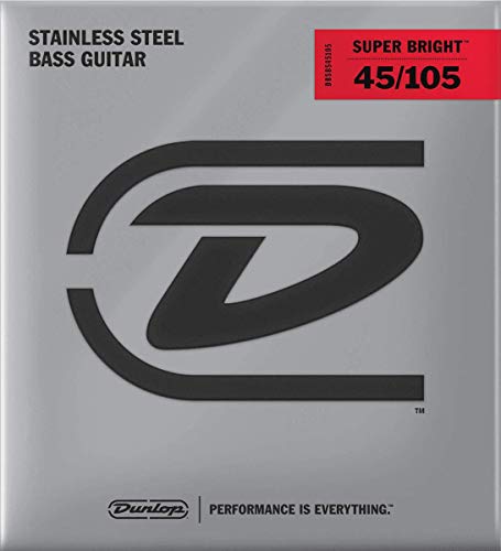 Dunlop DBSBS45105 Super Bright Bass Strings, Stainless Steel, Medium, .045-.105, 4 Strings/Set