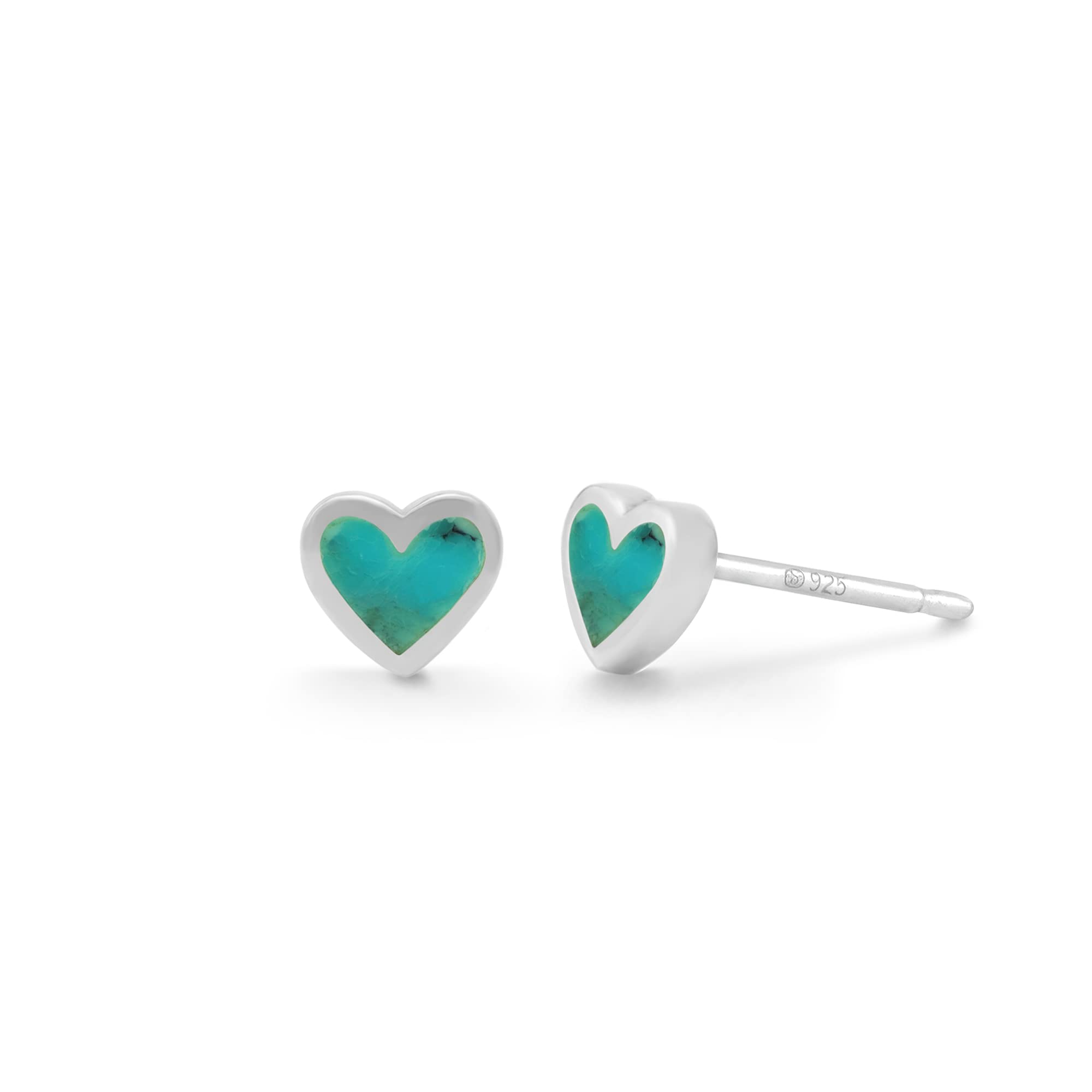 Boma Jewelry Sterling Silver Heart Stud Earrings (Turquoise), Metal Gemstone, No Gemstone