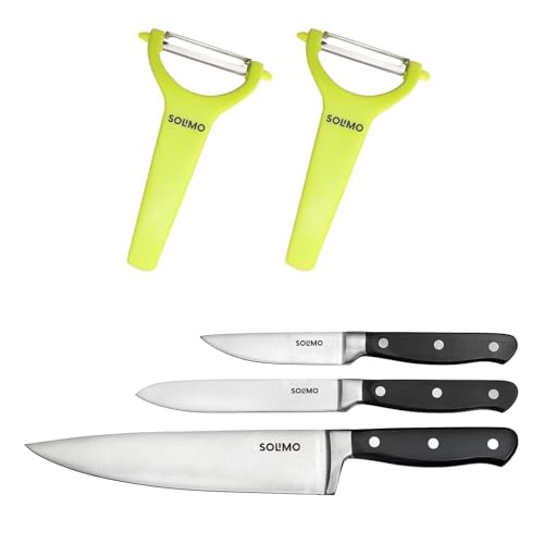 Amazon Brand - Solimo Premium High-Carbon Stainless Steel Kitchen Knife Set, 3-Pieces, Silver