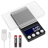 Básculas de cocina digitales, fuente de alimentación recargable USB Báscula de bolsillo 500 g / 0,01 g Mini báscula Joyería portátil Báscula de alimentos Gramos Pantalla LCD retroiluminada (batería incluida)