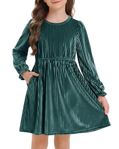 Stelle Girls Velvet Dress with Pockets Peacock Blue Medium