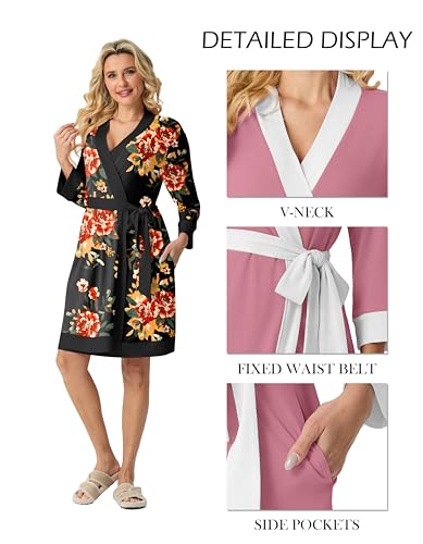 Image of PrinStory Womens Robe Knit Kimono Bathrobe Lightweight Soft Sleepwear Knee Length Lounge Robes