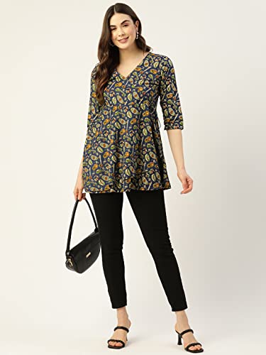 Image of feranoid Floral Print Angrakha 3 Sleeves Flared Kurti