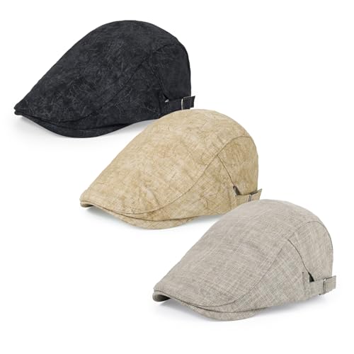 Image of 3Pcs Men's Newsboy Caps Cotton Cooling Hat Adjustable Flat Cap for Men