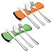 Juego de cubertería portátil de acero inoxidable con cuchara, tenedor, cuchillo, juego de utensilios de viaje reutilizables con funda de tela, 2 unidades, color naranja y verde