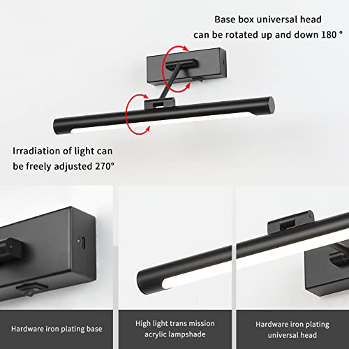 Joosenhouse Picture Light Battery Operated 16.53" Inch Wireless Lights For Wall Dimmable & Timer Off Adjustable Swing Arm Rechargeable Spotlight Black Art Light 3000K #TOP4