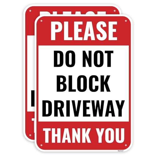 2PC Do Not Block Driveway Sign 14 x 10 Inches - Aluminum - Active Driveway No Parking Dont Block Driveway Sign