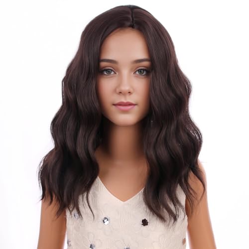 Image of PATTNIUM Kids Dark Brown Wig Girls Short Curly Wavy Brown Wig Child Mixed Brown Wig Cosplay Party Heat Resistant Synthetic Hair Wig
