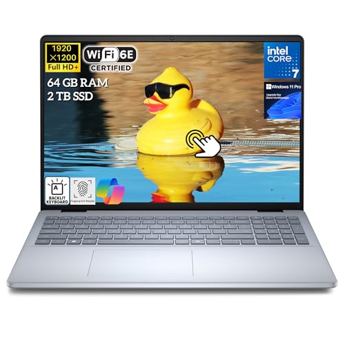 Image of Dell Inspiron 16 Touchscreen Laptop, 16 Inch IPS Display, Intel 7 150U (Up to 5.4GHz), 64GB DDR5, 2TB SSD, Windows 11 Pro, Fingerprint Reader, Backlit Keyboard, FHD+ Cam, Wi-Fi 6E