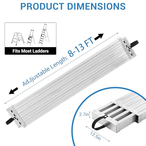 Image of 8-13FT Aluminum Telescoping Plank, 440lbs Capacity, Extension Scaffolding Plank with Skid-Proof Platform Scaffold Ladder Accessory