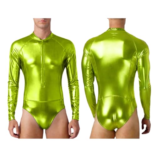 Manga larga y brillo metálico en el unitard de baile disco para hombre de corte alto 3