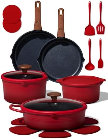 CAROTE 20Pcs Titanium Cookware Set, Pots and Pans Set Non Stick, ...
