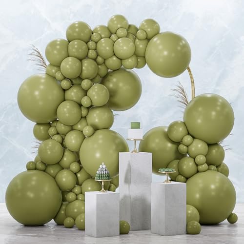 Image of PartyWoo Sage Green Balloons 100pcs Different Sizes of 18 12 10 5 Inch Olive Boho Green Latex Balloon Arch Kit for Wedding Birthday Dinosaur Jungle Golf Football Theme Party Decorations Green-F11