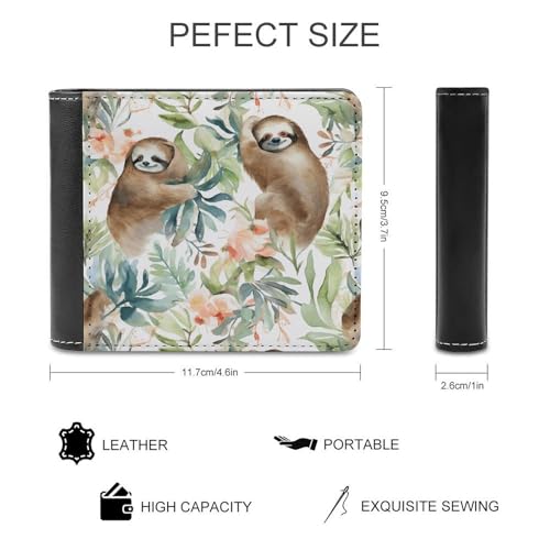 Watercolor Sloth Bifold Wallets for Men Pu Leather Durable Personalized Mens Wallets for Work Or Daily Use2