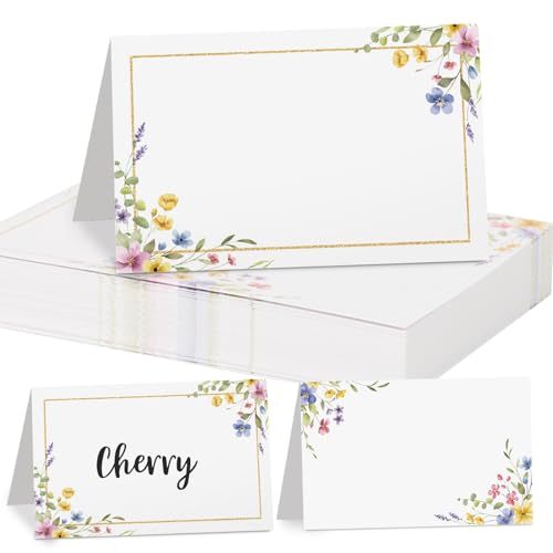 50pcs Flower Table Place Cards Wedding Name Place Cards for Table Setting Birthday Party Reception Christmas (Corner Floral)