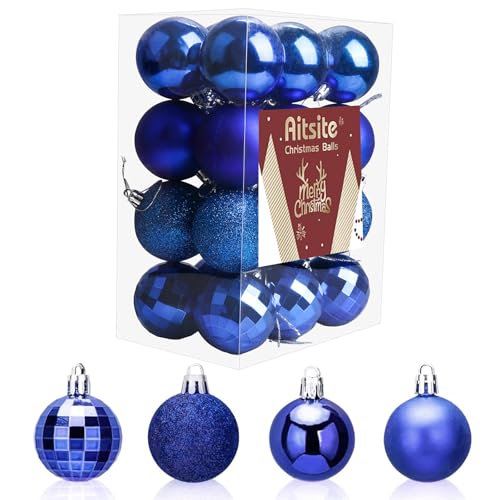 Aitsite 24 Stück Weihnachtskugeln Blau, 6CM Christbaumkugeln...