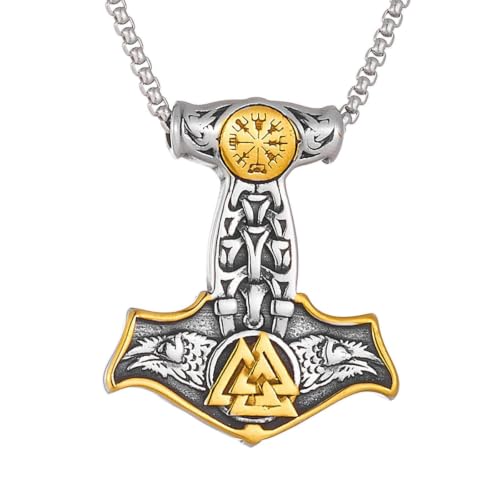 Collier viking homme avec pendentif marteau de Thor et boussole pour un style affirmé