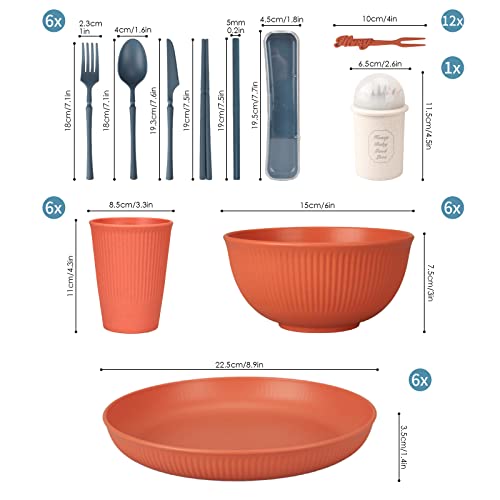 Unzerbrechliches Geschirr Set 6 Personen, 66 Teiliges Camping Geschirr Set Plastikgeschirr Picknick Geschirr Sets Leicht Bunt Grill Kunststoff Servierteller Schüsseln Besteck Set