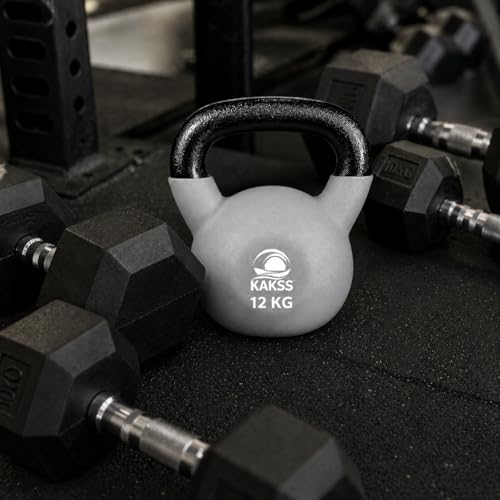 Image of Kakss Half Coating Neoprene Kettlebell (2kg to 40kg)(Proudly Made in India) (12kg, Grey)