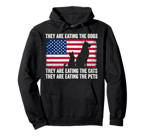 Bandera vintage de EE. UU. con texto en inglés «They Are Eating The Dogs», los gatos Sudadera con Capucha