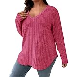 Jersey de mujer de talla grande, suéter baggy de gran tamaño, ropa ligera de ajuste suelto de manga larga para otoño e invierno, blusa casual de cuello redondo para otoño e invierno, Rosa intenso-a