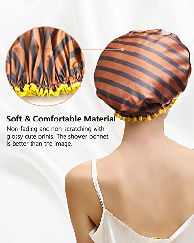 Large Shower Cap For Men And Women, Oversized Waterproof Shower Cap, Reusable, Washable, Golden Stripes Fashionable Shower Cap X-Large Pack Of 1 By Mikimini #TOP1