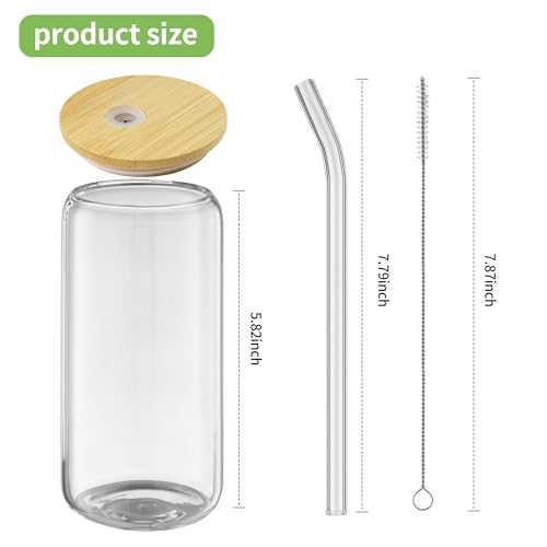 HAOYULUO 6er Set Glas mit Deckel und Strohhalm, 500 ml Trinkgläser mit deckel, Dosenförmige Glasbecher, Geeignet für Eiskaffeetassen… – Ansicht 2
