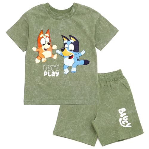 Image of Bluey Drop Shoulder T-Shirt and Shorts Outfit Set Toddler to Big Kid Sizes (2T - 10-12)