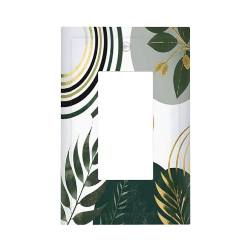Decorative Outlet Covers Boho Green Leaves Bohemian Gold Sun 1 Gang Single Decora Gfci Device Light Switch Covers Plate 1 Rocker Wall Plate Jumbo Faceplate