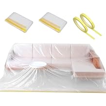 2 Pack 146" Extra Large L-Shape Plastic Couch Cover for Sectional Sofa, Waterproof Furniture Covers for Moving & Storage, Clear Sofa Protector Bag with 2 Rolls Painter Tape for Painting Renovation
