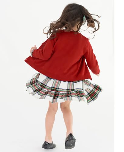 RuffleButts Classic Red Sweater Knit Ruffle Trim Cardigan - 3T4