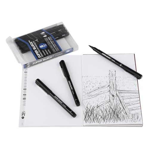 Image of Creative Mark Calligraphy & Fineliner Pen Set Lettering Drawing Super Black, Permanent, Waterproof, Acid-Free Chisel Nylon-Nibs Pens & Medium Brush Tip - [Lettering & Calligraphy Set of 3]