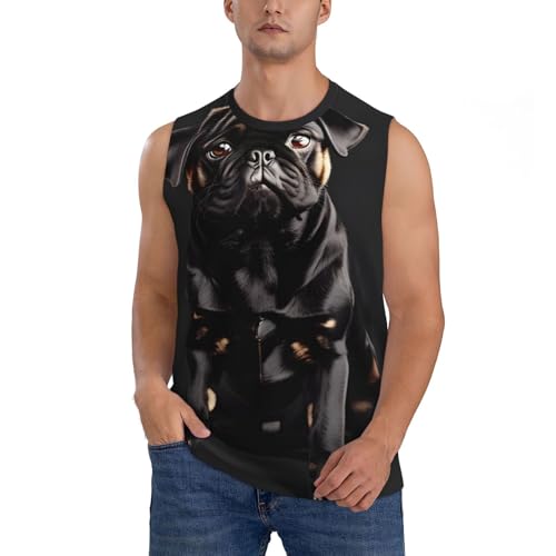 Lindo Perro Pug Negro - Escala estándar - 2_00x Camiseta sin Mangas para Hombre, Estilo Camiseta de Tirantes, Ropa Deportiva para el Verano