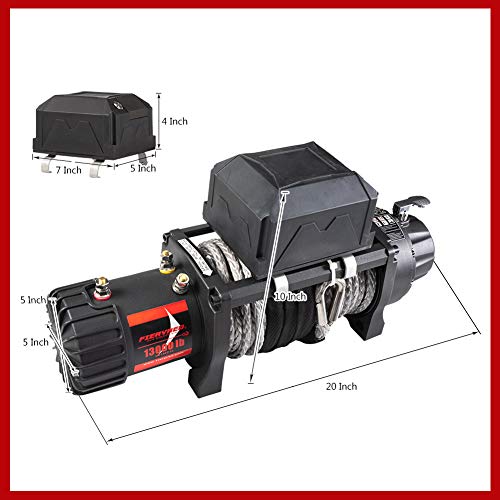 FIERYRED Electric Synthetic Rope Winch - 13000 lb. Load Capacity Fit for Jeep,Truck,SUV with Wirless Remote & Corded Control - Thumbnail 2