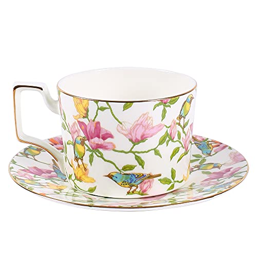 9 Ounces Teacup And Saucers Set Vintage Floral Tea Cups Set Bone China Teacups Coffee Tea Cup For Tea Party For Mother's Day Women Mom #TOP1